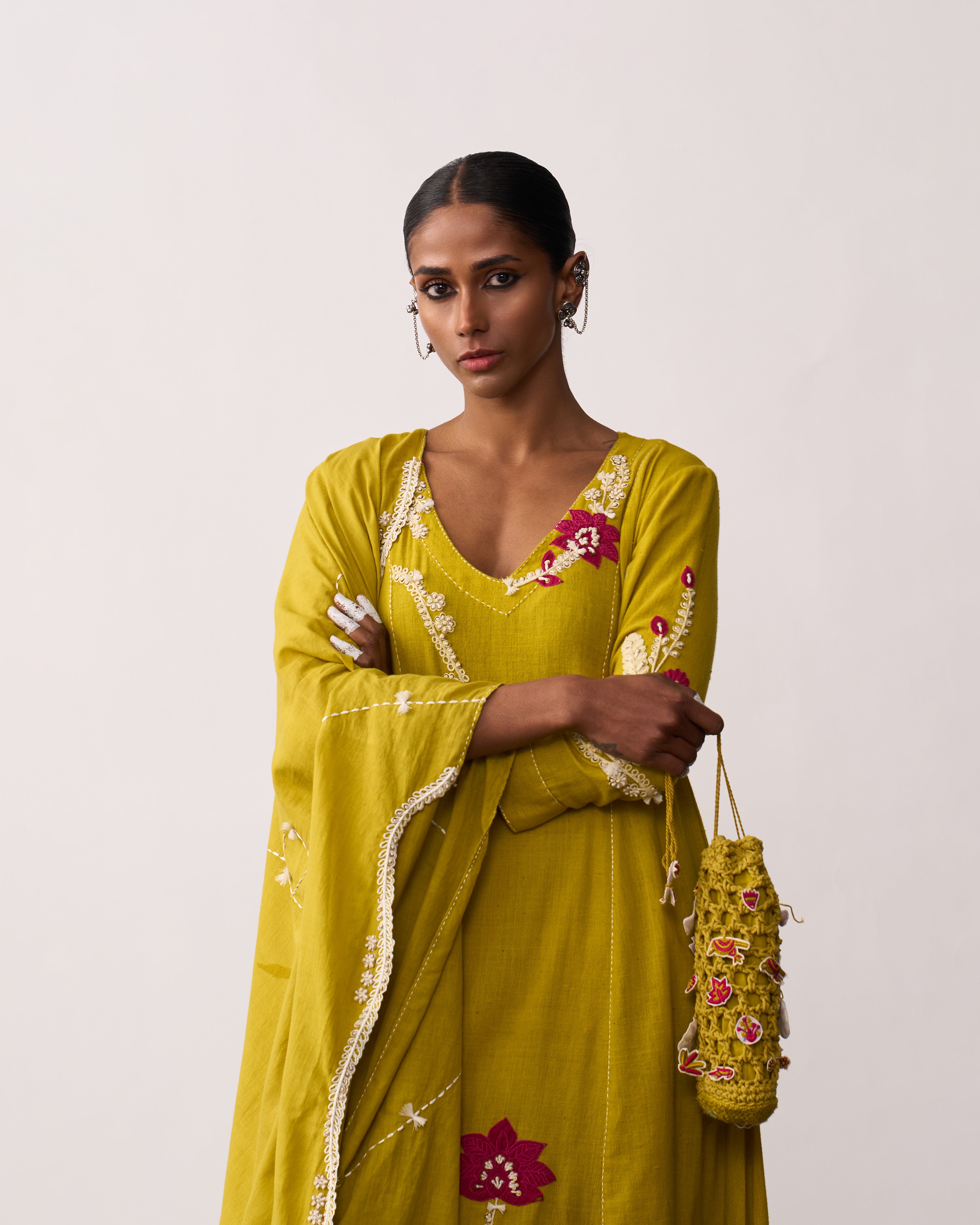 SUCHETA Yellow Handspun Kurta Set