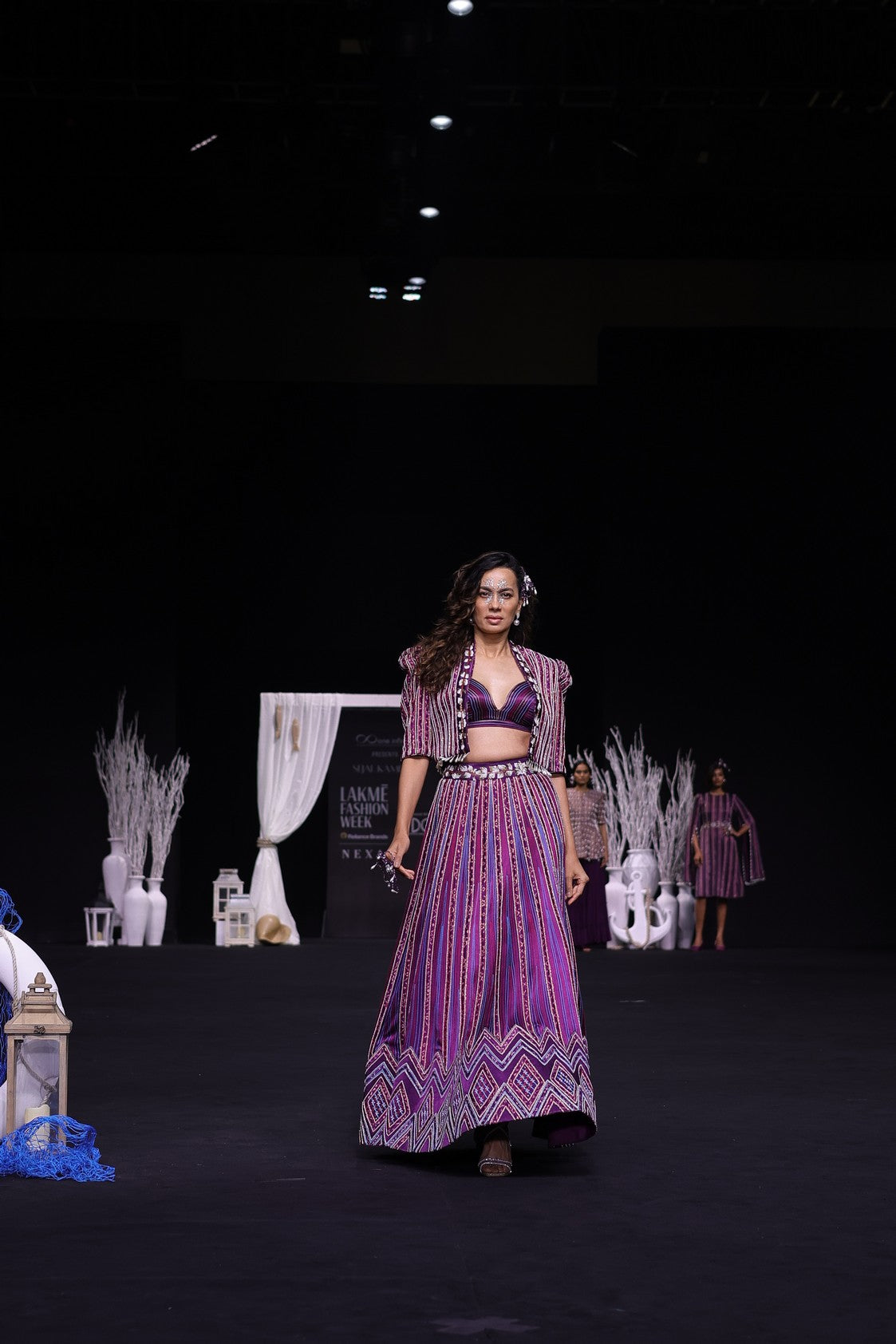 Dark purple Fully embellished Ajrakh lehenga and jacket with bralette