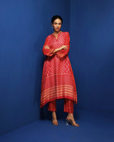 Red ombre block printed tunic set