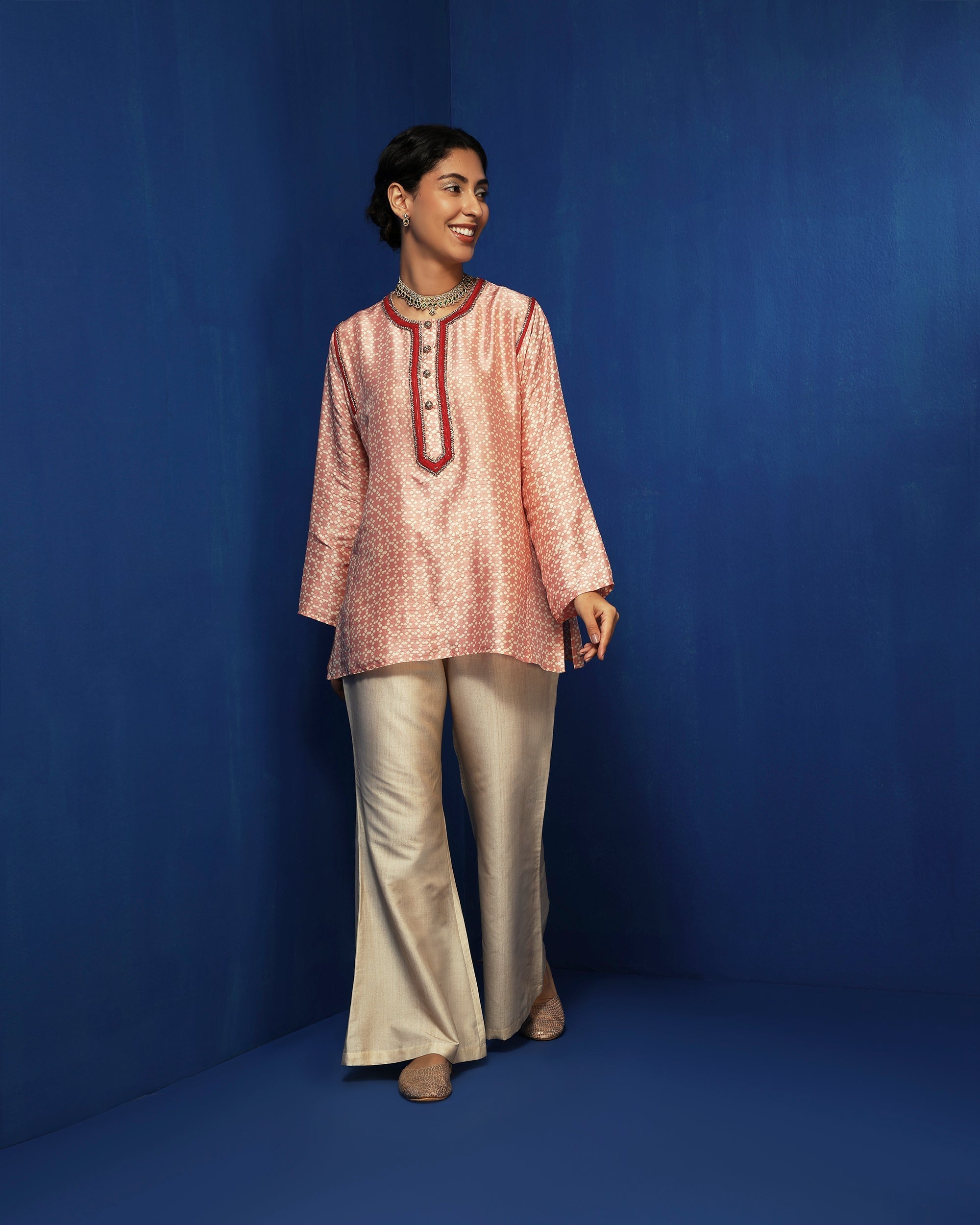 Pink hand block printed kurti