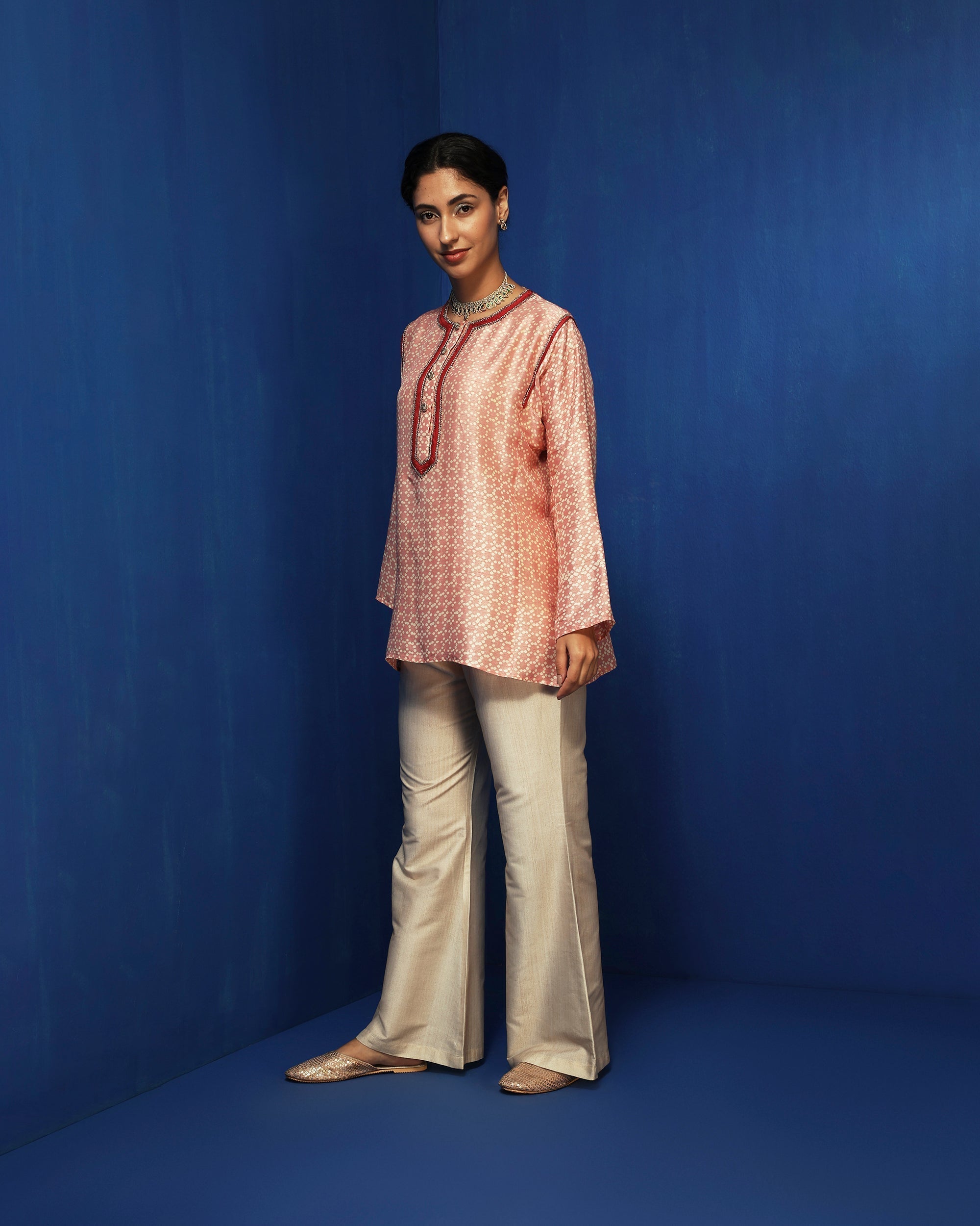 Pink hand block printed kurti