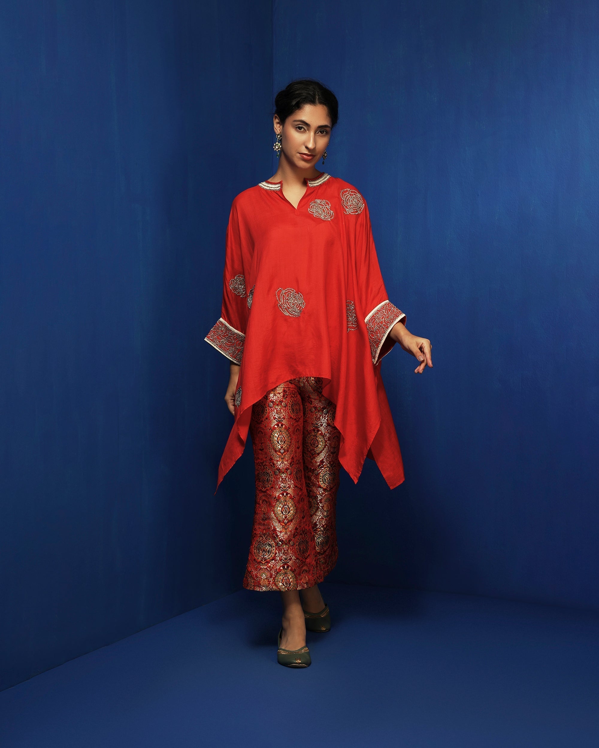 Red embroidered kaftan tunic