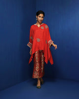 Fuchsia silk brocade bell bottom pants
