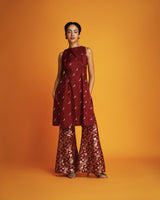 Maroon silk brocade bell bottom pants