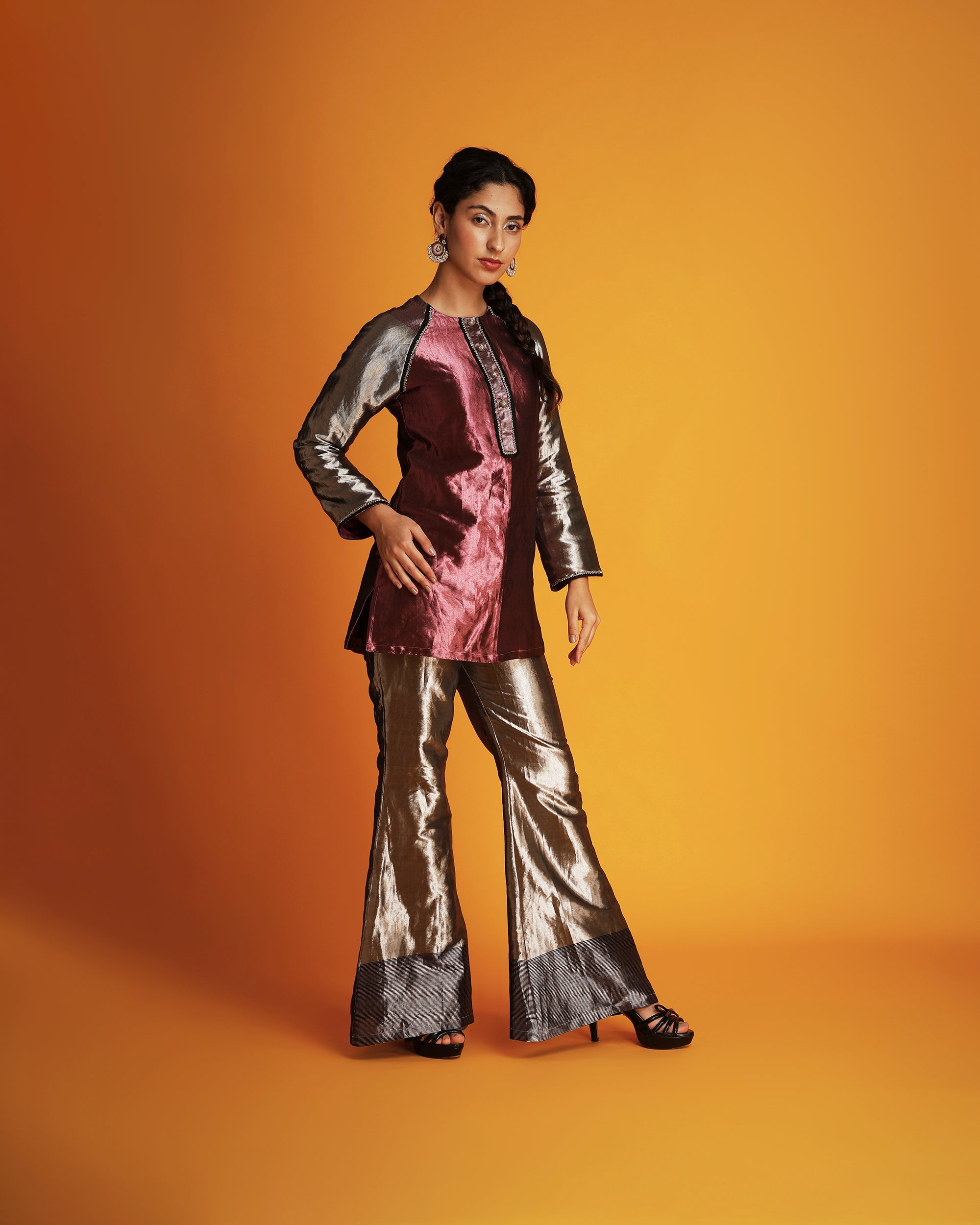 Silver and pink tissue kurti