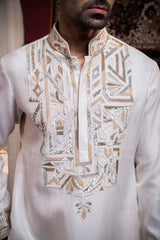 Ivory Regal Embroidered Linen Silk Kurta