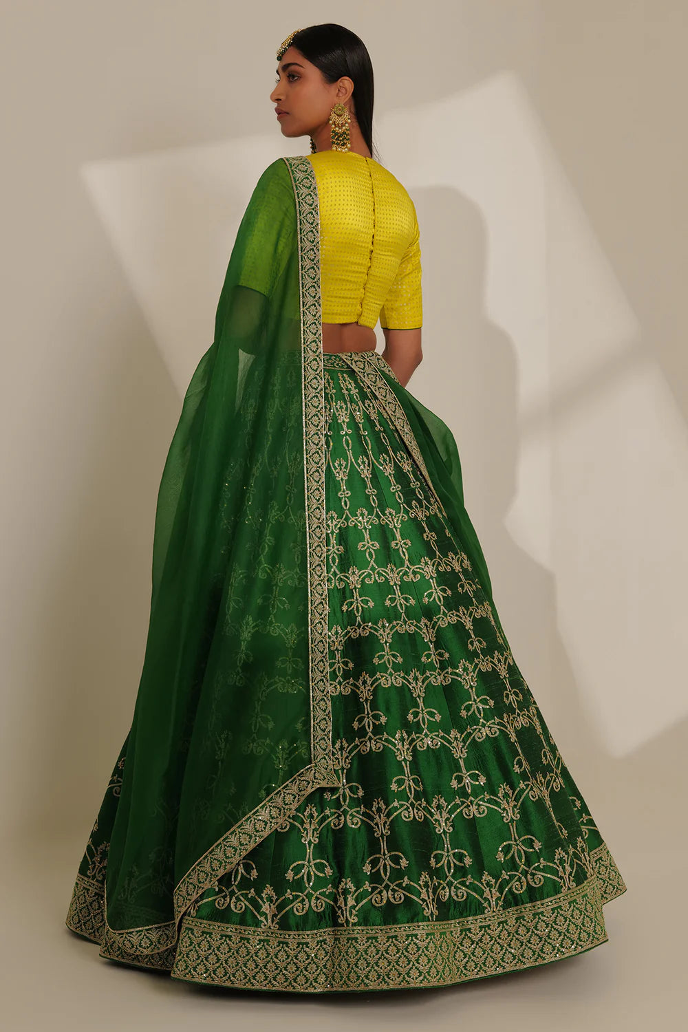 Raw Silk Hand Embroidered Lehenga with Kattan Silk Tilfi Blouse & Organza Dupatta