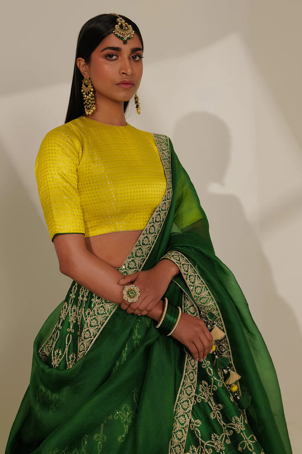Raw Silk Hand Embroidered Lehenga with Kattan Silk Tilfi Blouse & Organza Dupatta