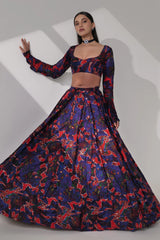 Habutai Silk Printed Lehenga & Blouse with Knotting Embroidery