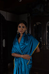 'Nakhreeli' Firozi Satin Benarasi Handloom Sari