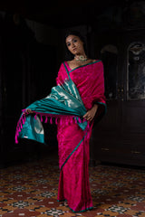 'Natkhat Chiraiya' Rani Tanchoi Benarasi Handloom Sari