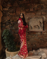 'Indra Ki Pari' Laali Jangla Zari Pure Silk Benarasi Handloom Sari