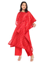 Knee length kaftan with pant and belt