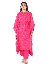 Knee length kaftan with pant and belt