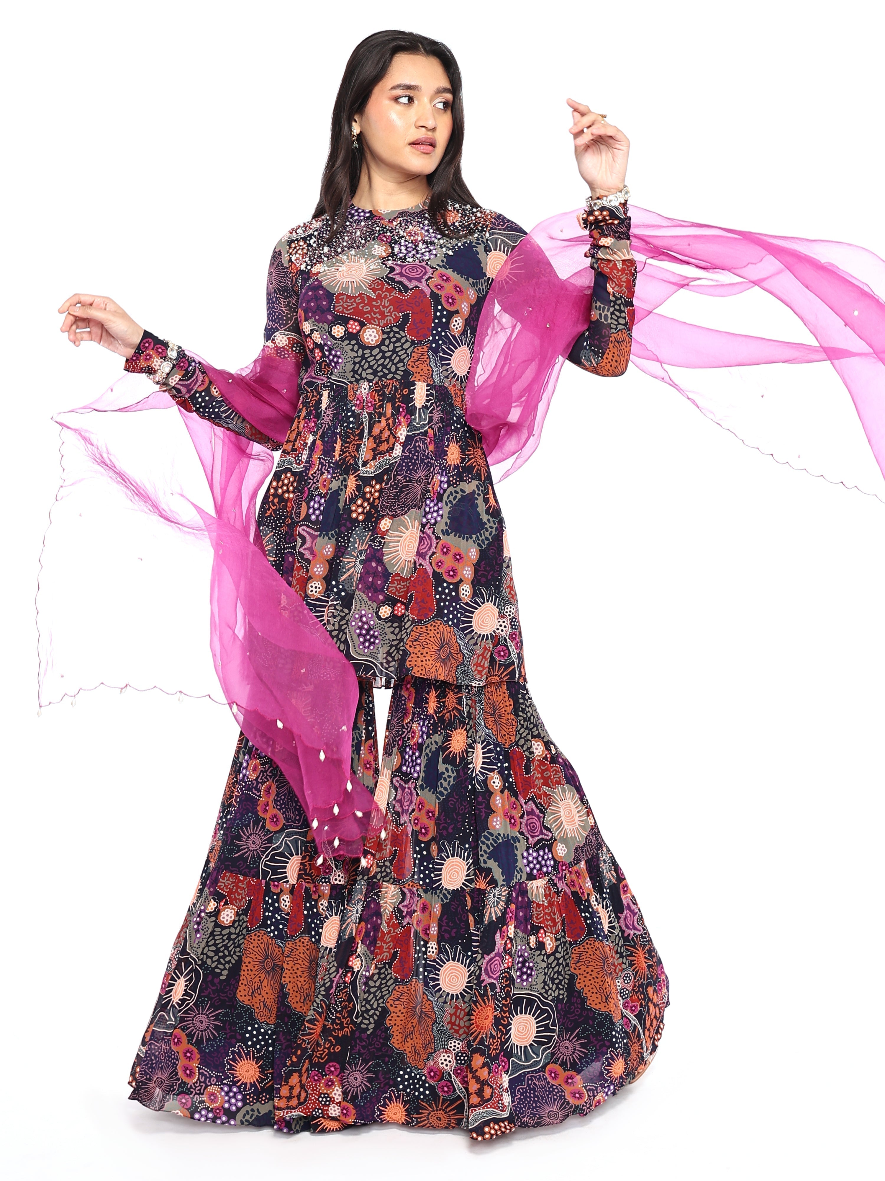 Garara, peplum top with dupatta