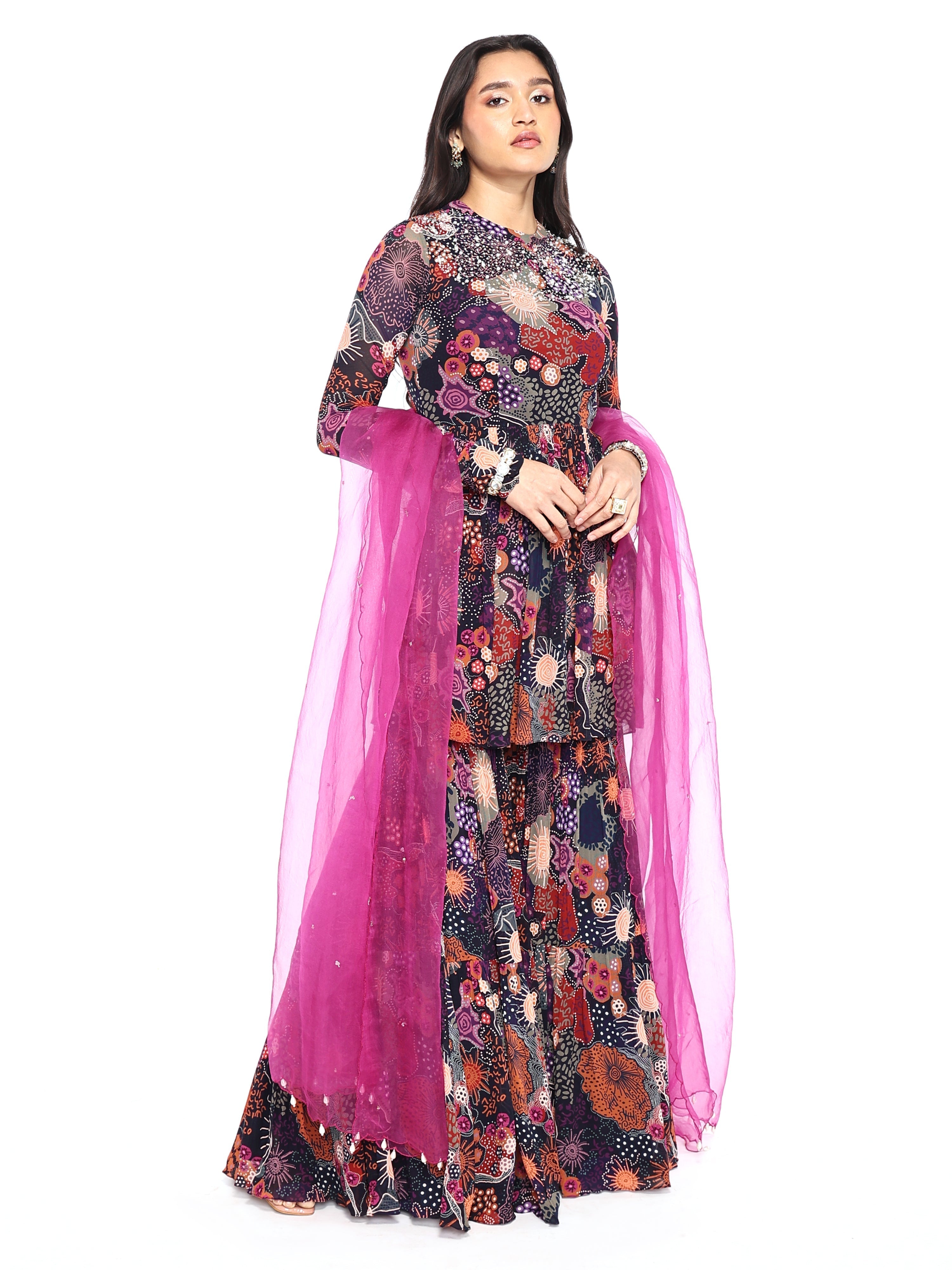 Garara, peplum top with dupatta