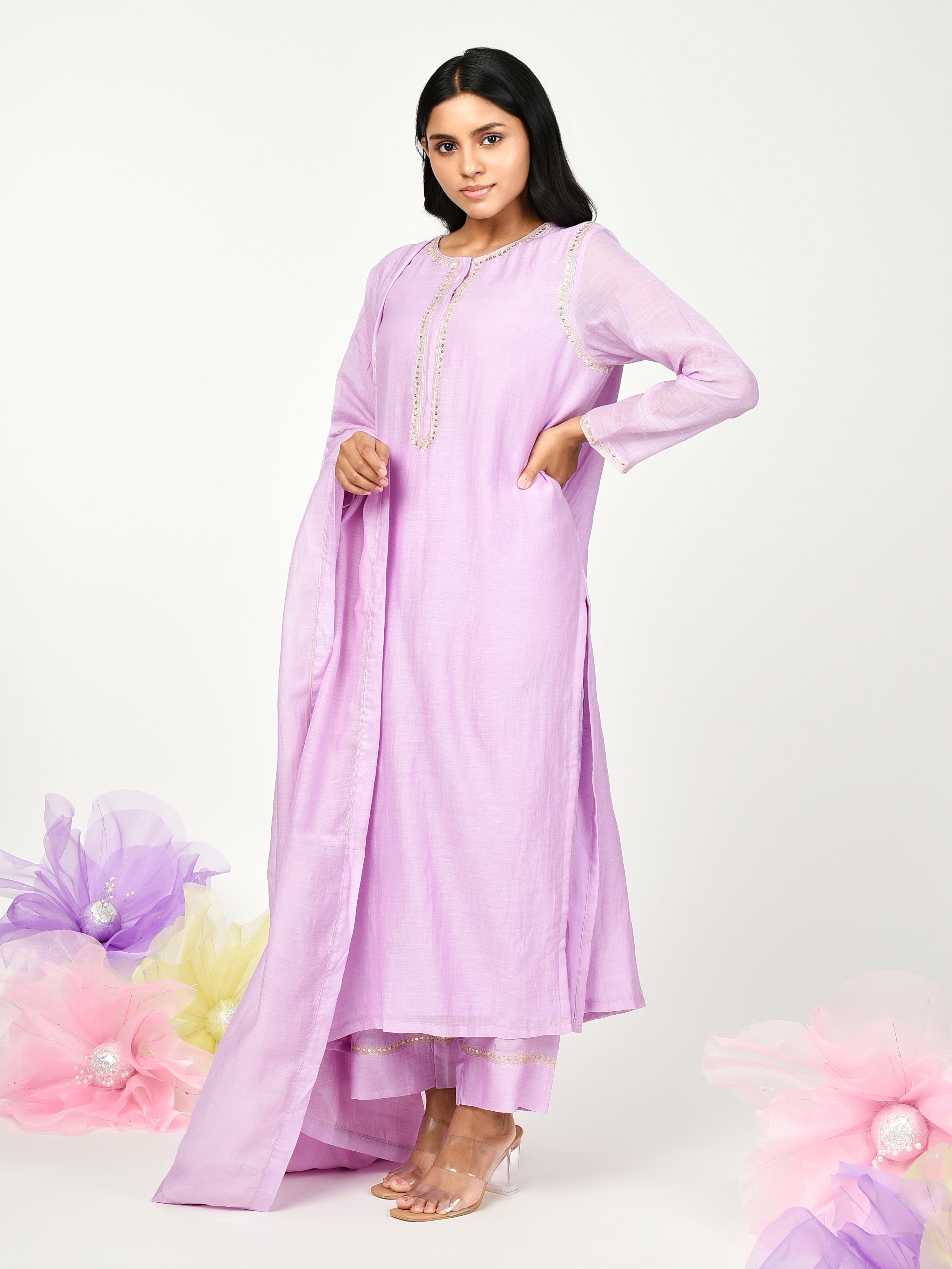 Purple Straight Kurta Set