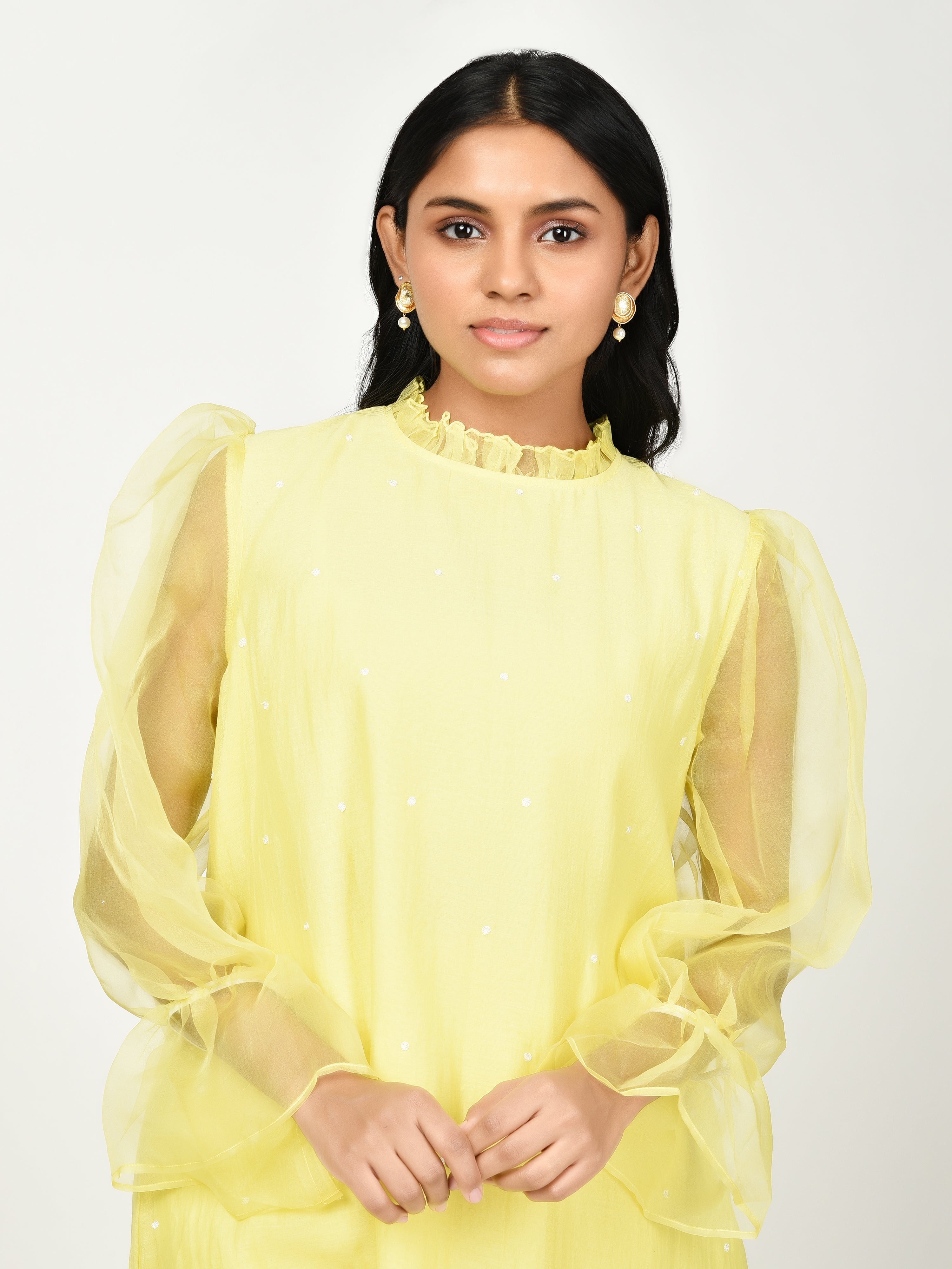 Yellow High Low Kurta Set