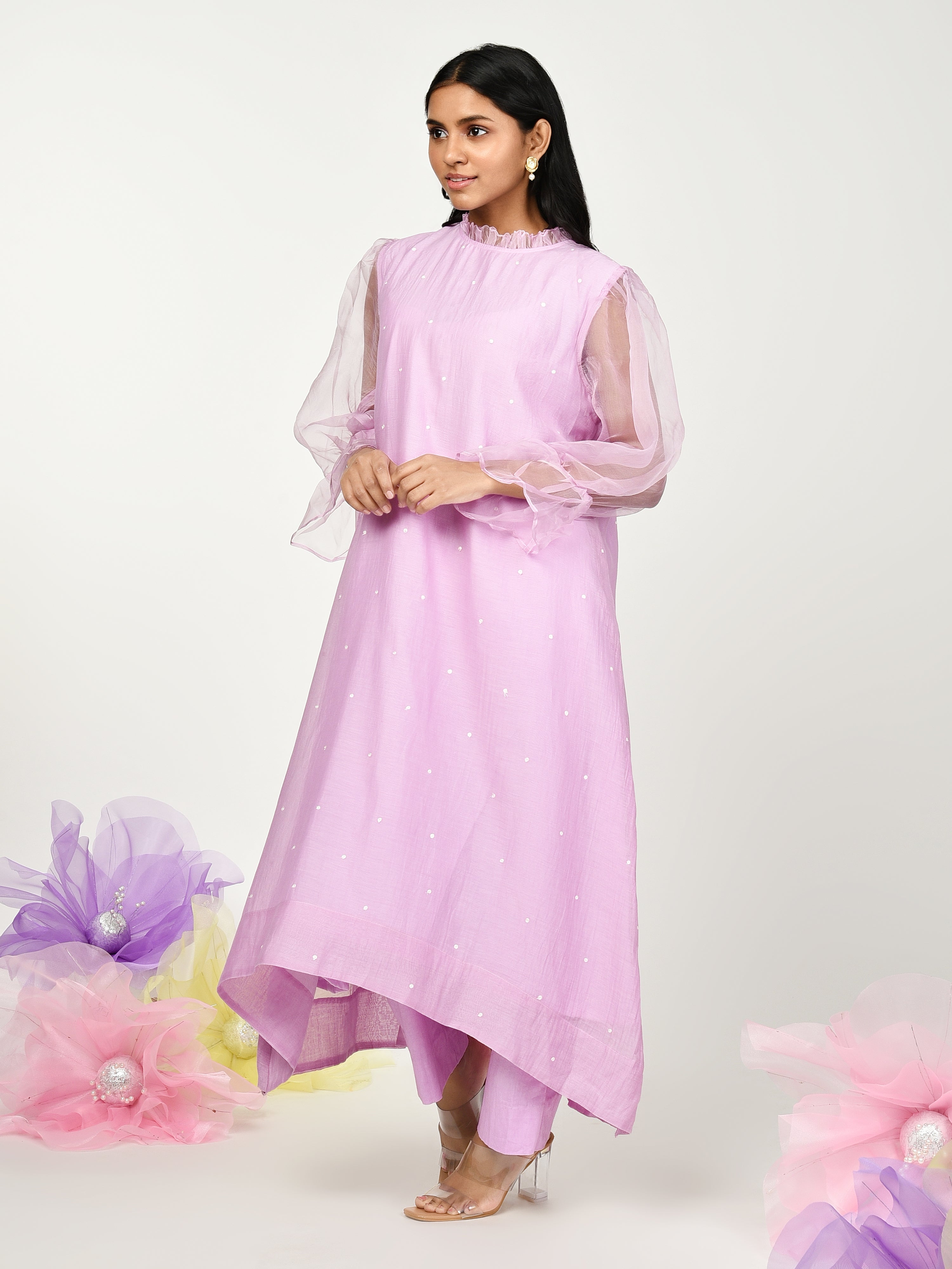 Purple High Low Kurta Set