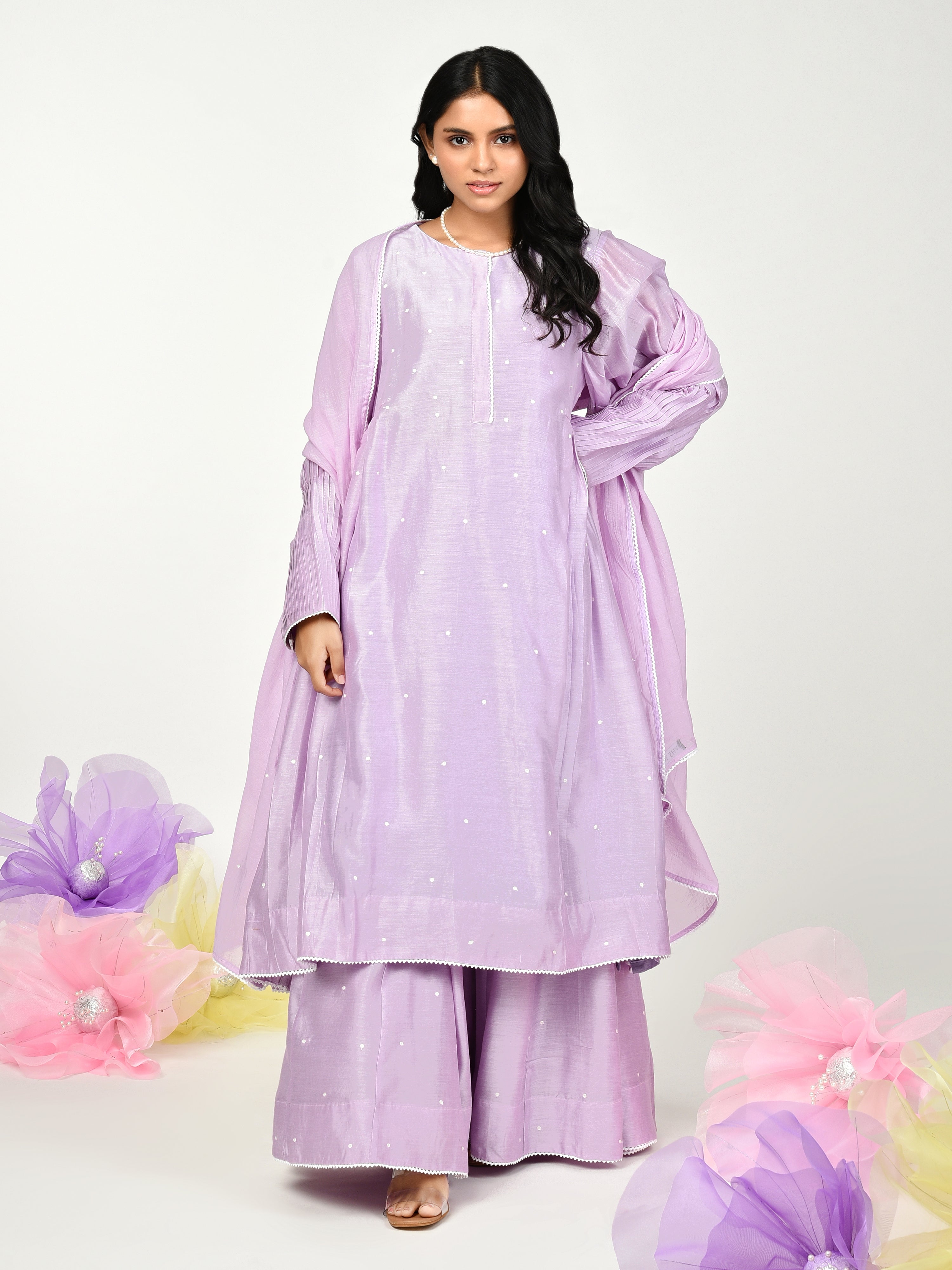Purple Pleated Kurta Set