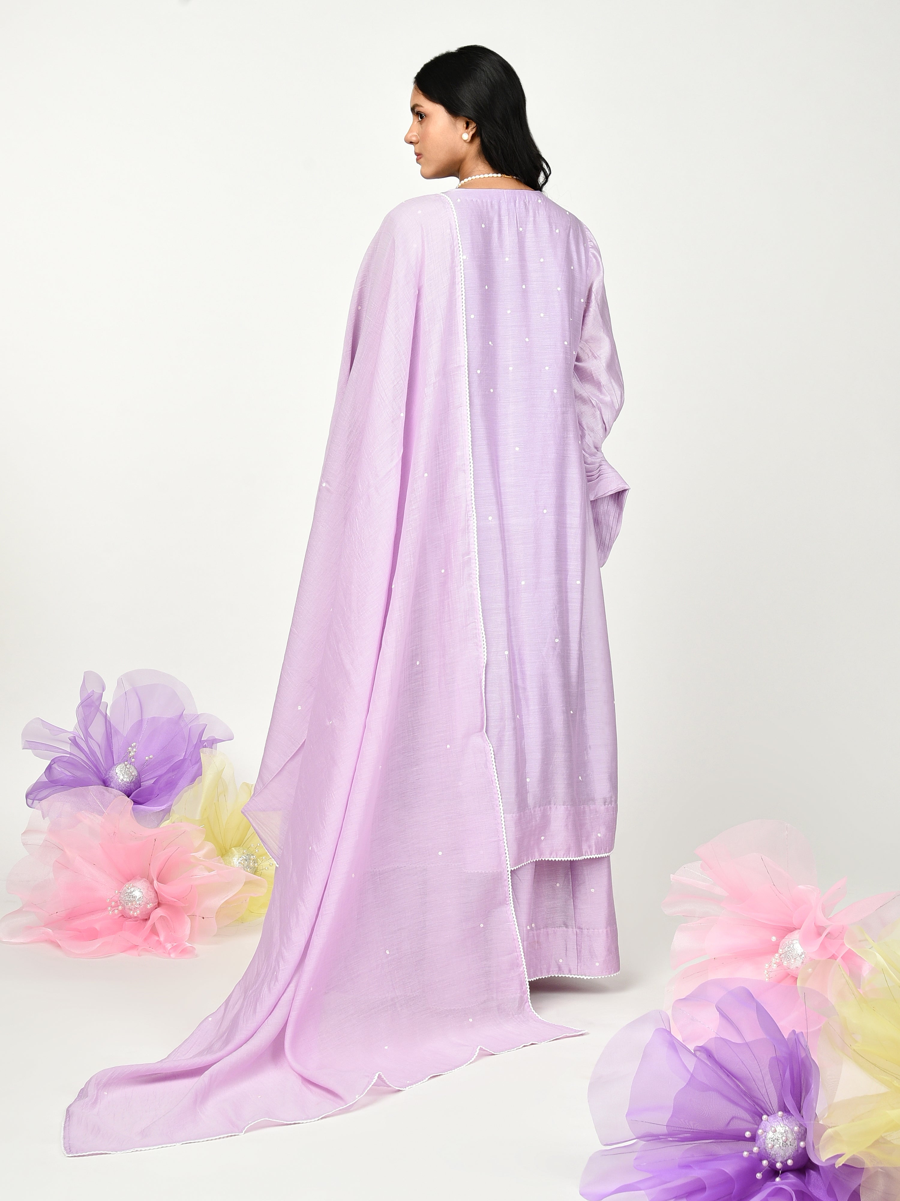 Purple Pleated Kurta Set