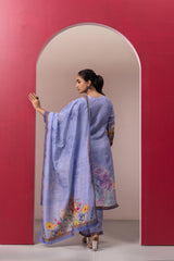 LILAC PRINTED COTTON LINEN KURTA SET