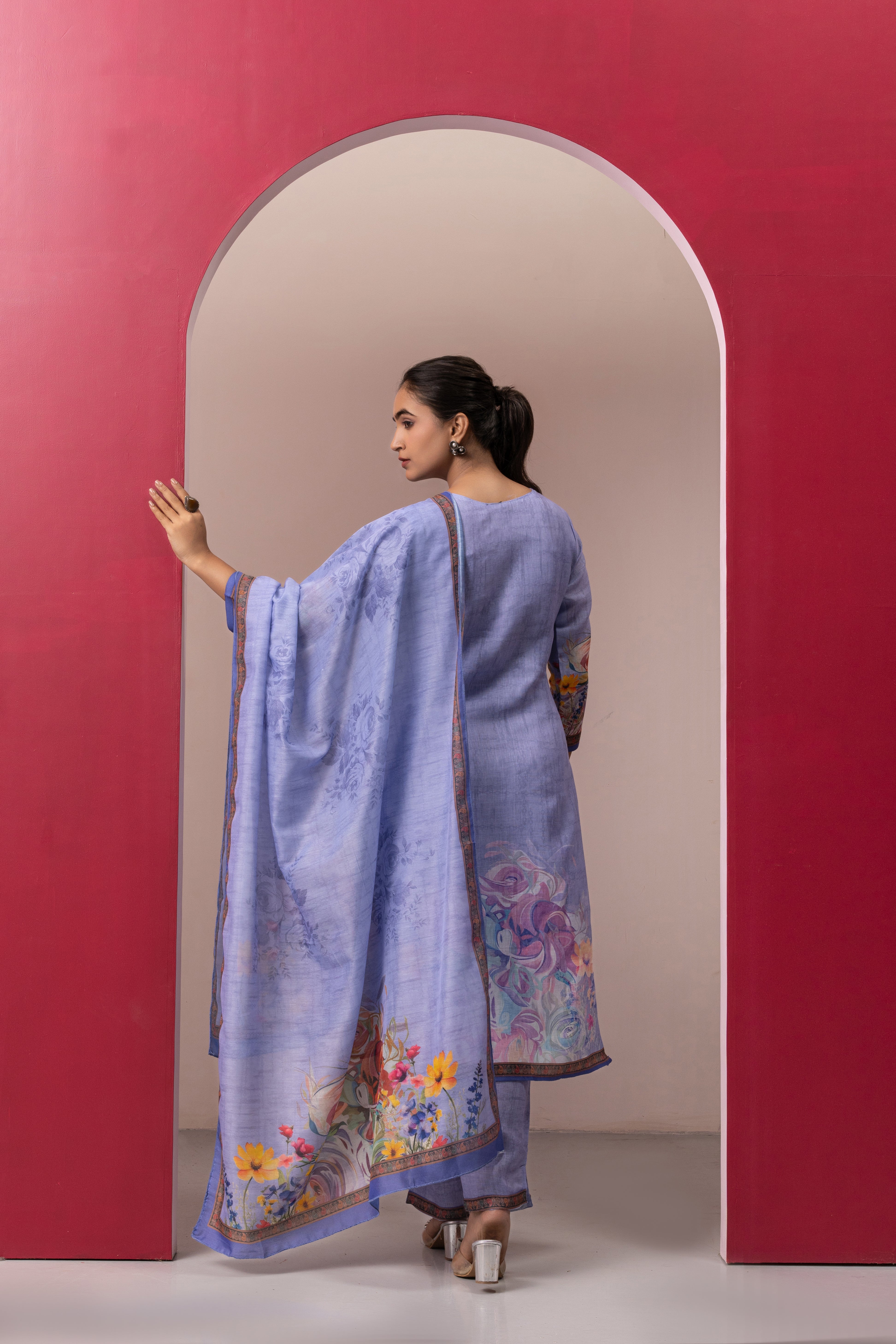 LILAC PRINTED COTTON LINEN KURTA SET