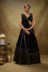 Black mirror work sequin  lehenga set