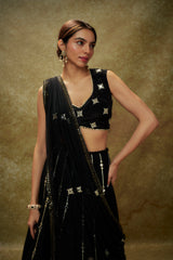 Black mirror work sequin  lehenga set