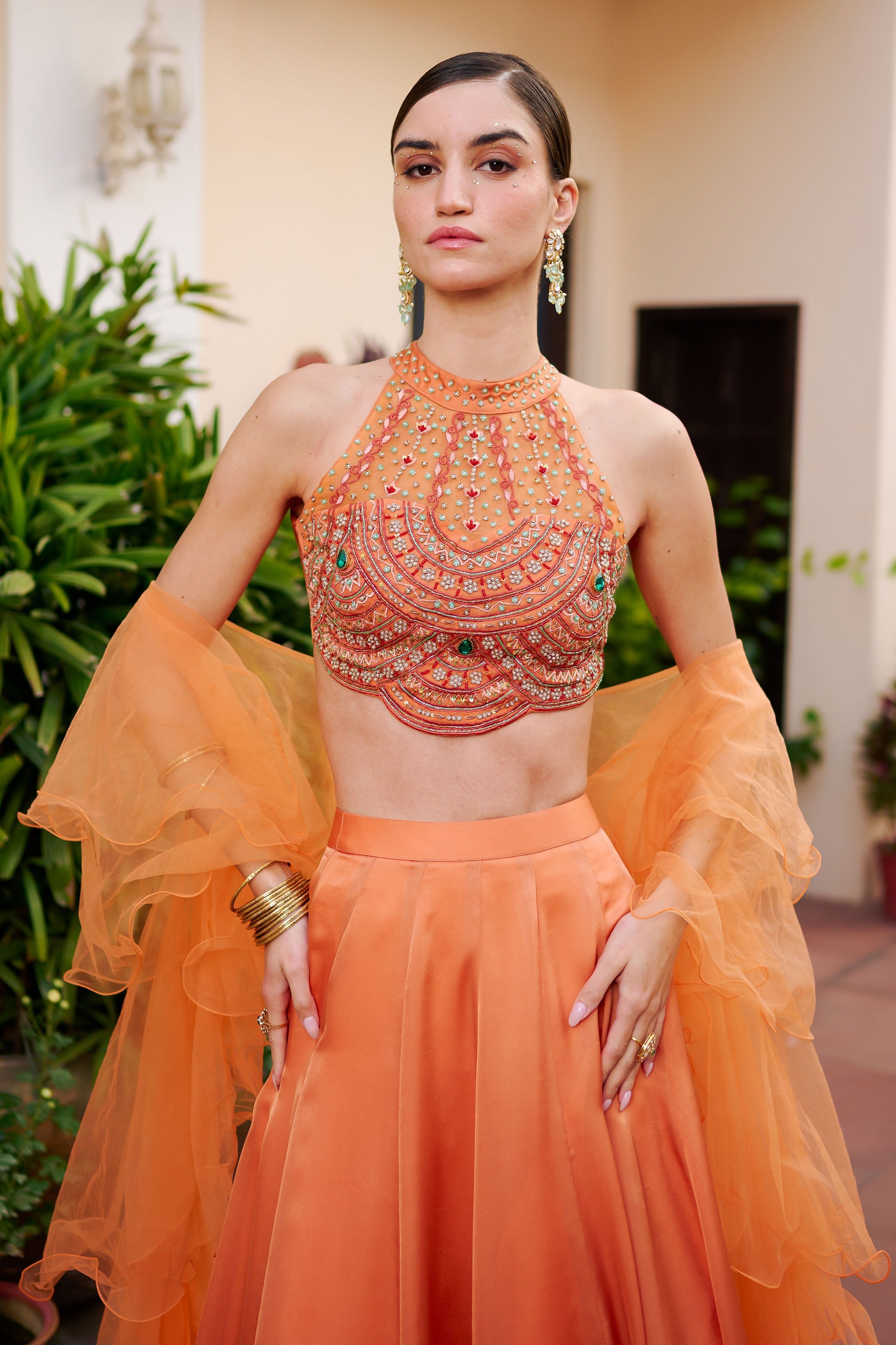 Modern Rust Orange Lehenga Set