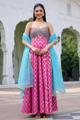 Pink & Blue Anarkali Set
