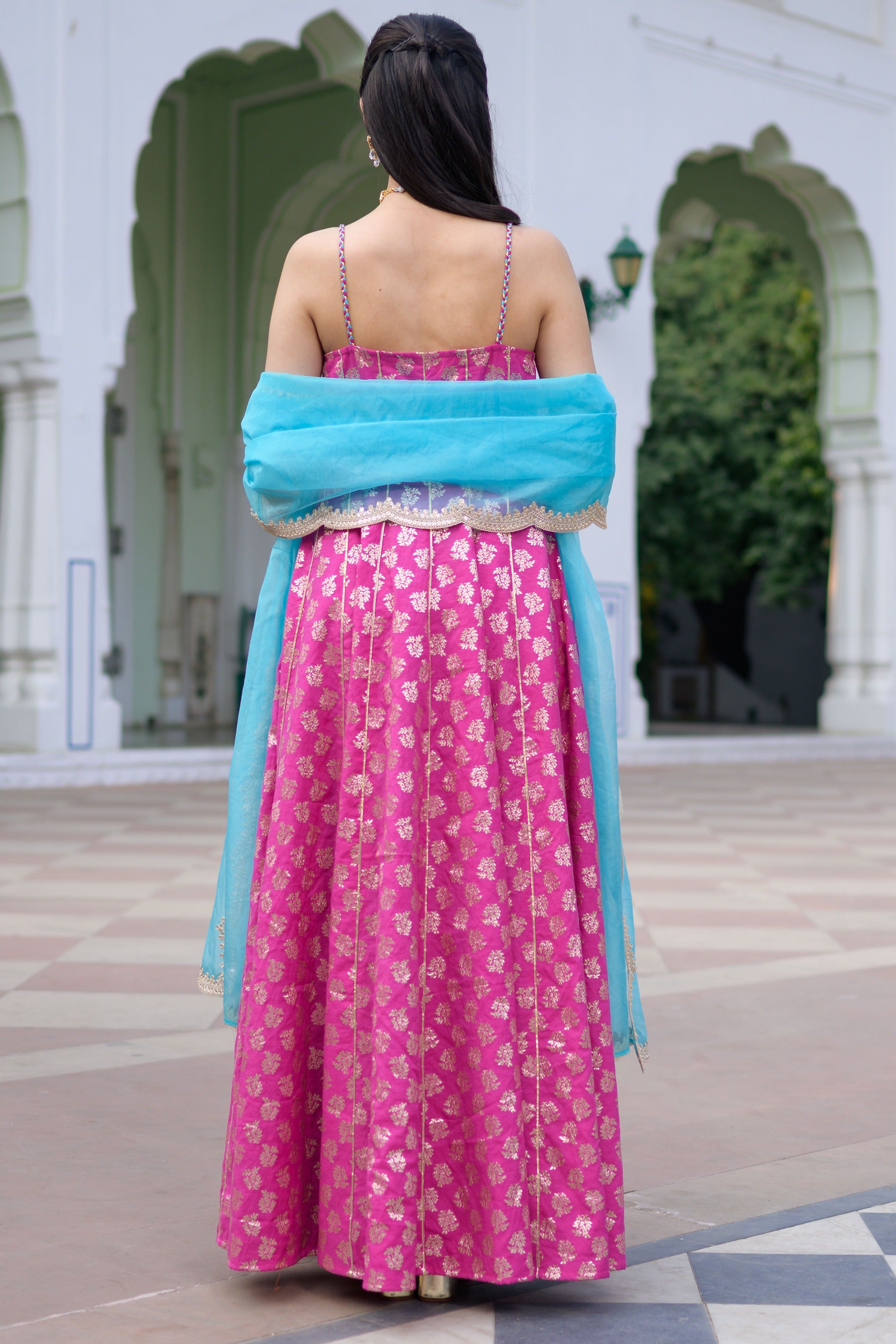 Pink & Blue Anarkali Set