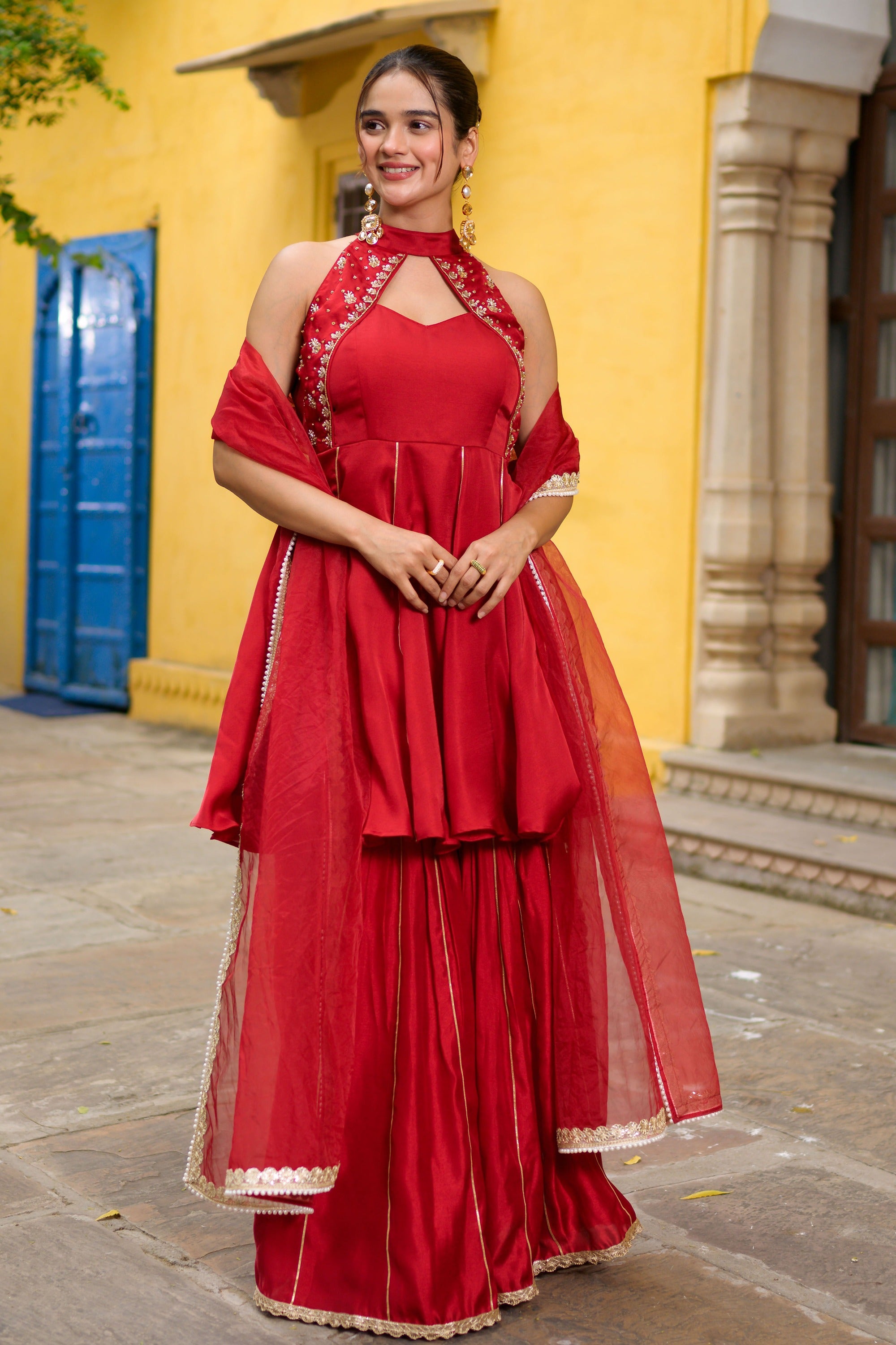 The Crimson Keyhole Sharara Set