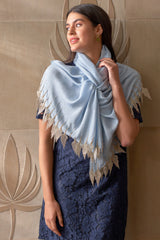 Leafy Sparkle Royal | Embroidered Fine Merino Wool Stole
