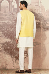 The Golden Canary Raw Silk Embroidered Kurta Bundi Set