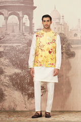 The Golden Canary Raw Silk Embroidered Kurta Bundi Set