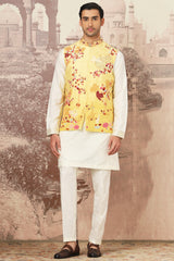 The Golden Canary Raw Silk Embroidered Kurta Bundi Set