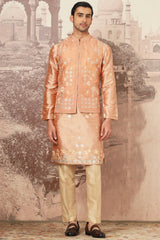 Tuscan Gold Embroidered Tussar Silk Bundi Set