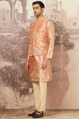 Tuscan Gold Embroidered Tussar Silk Bundi Set