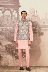 Orchid Rose Chanderi Embroidered Kurta Bundi Set