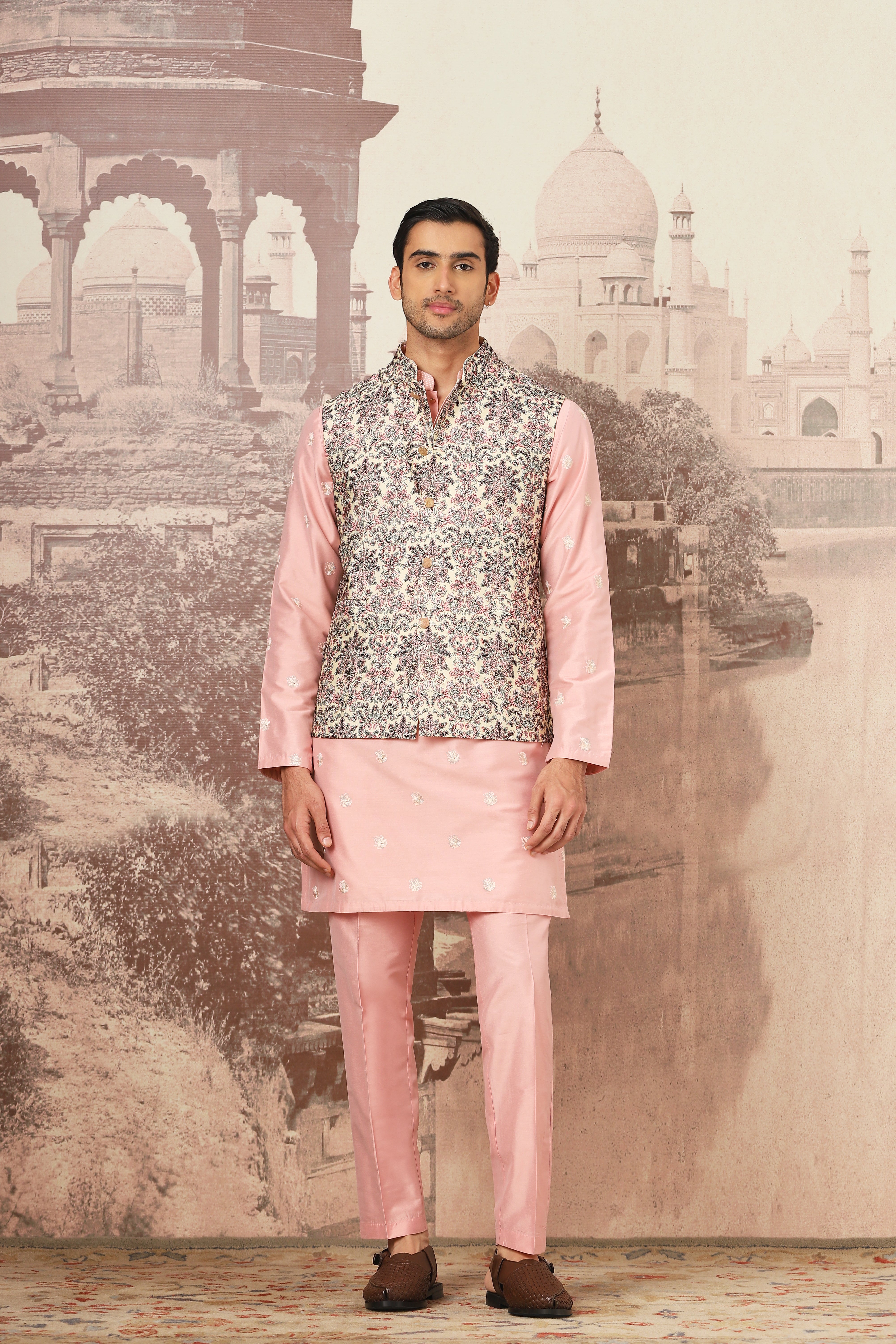 Orchid Rose Chanderi Embroidered Kurta Bundi Set