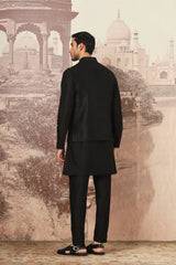 Black Aura Embroidered Raw Silk Kurta Bundi Set