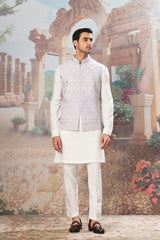 Slate Sky Dori Embroidered Kurta Bundi Set