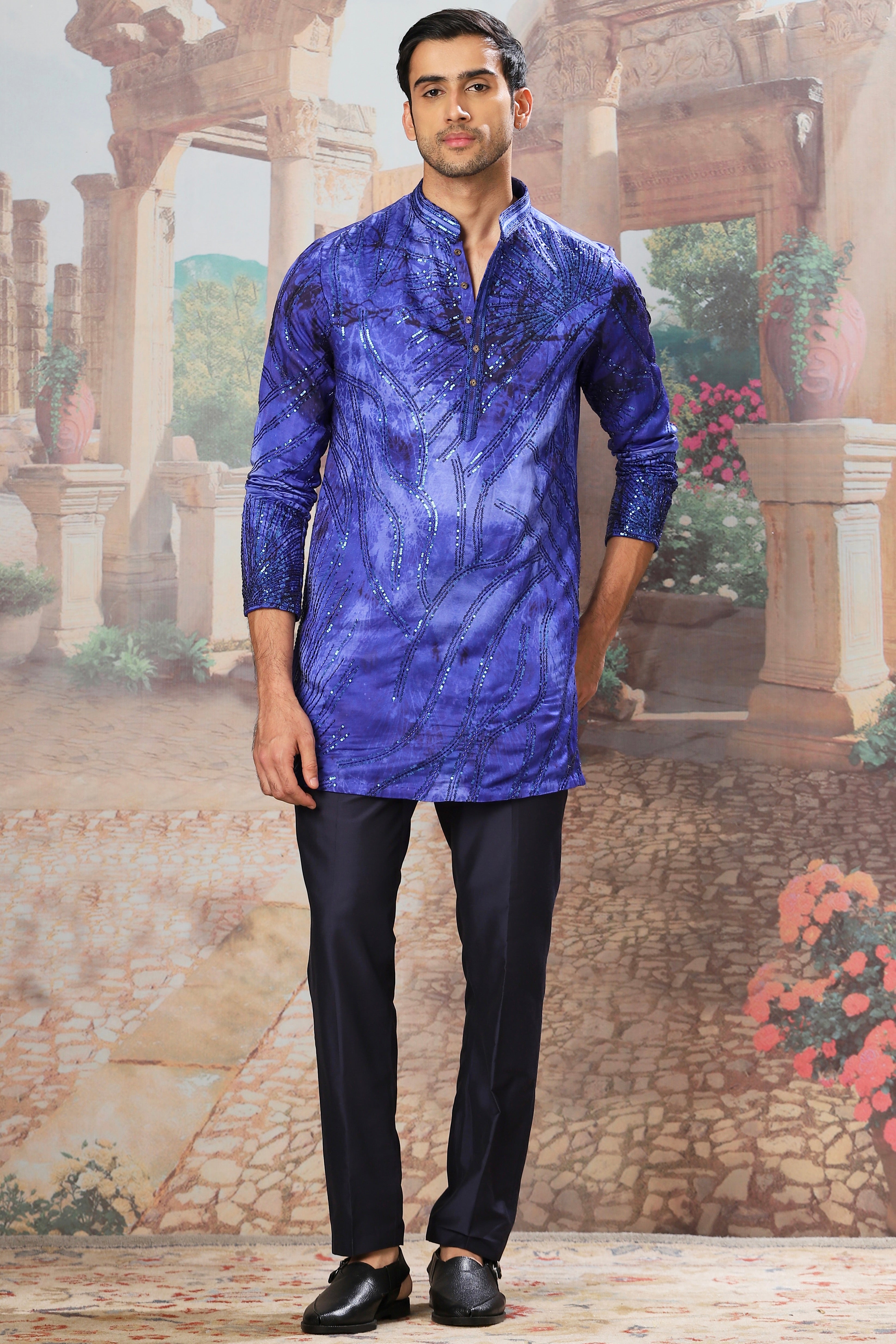 The Indigo Gleam Sequin Embroidered Print Kurta Set