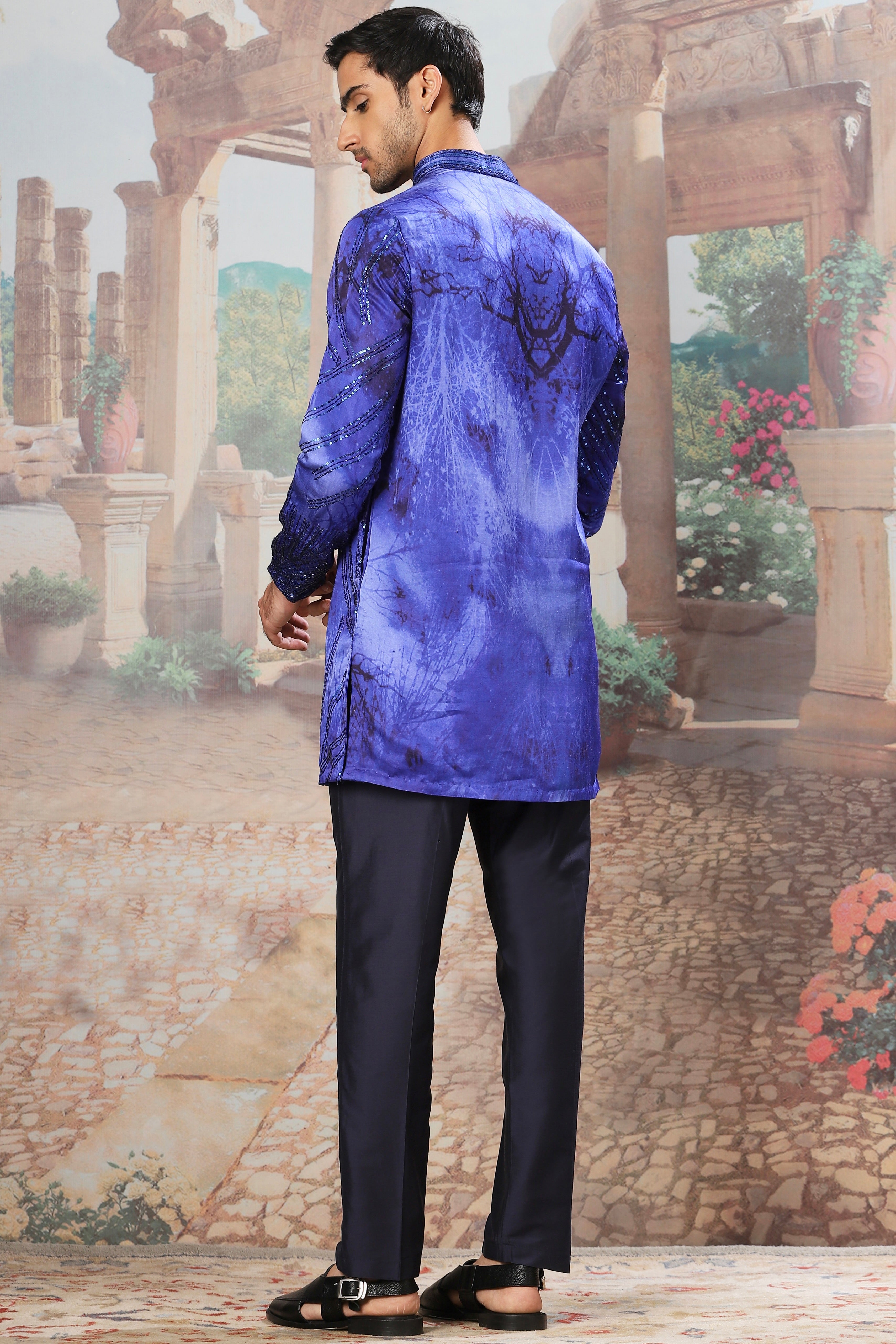 The Indigo Gleam Sequin Embroidered Print Kurta Set