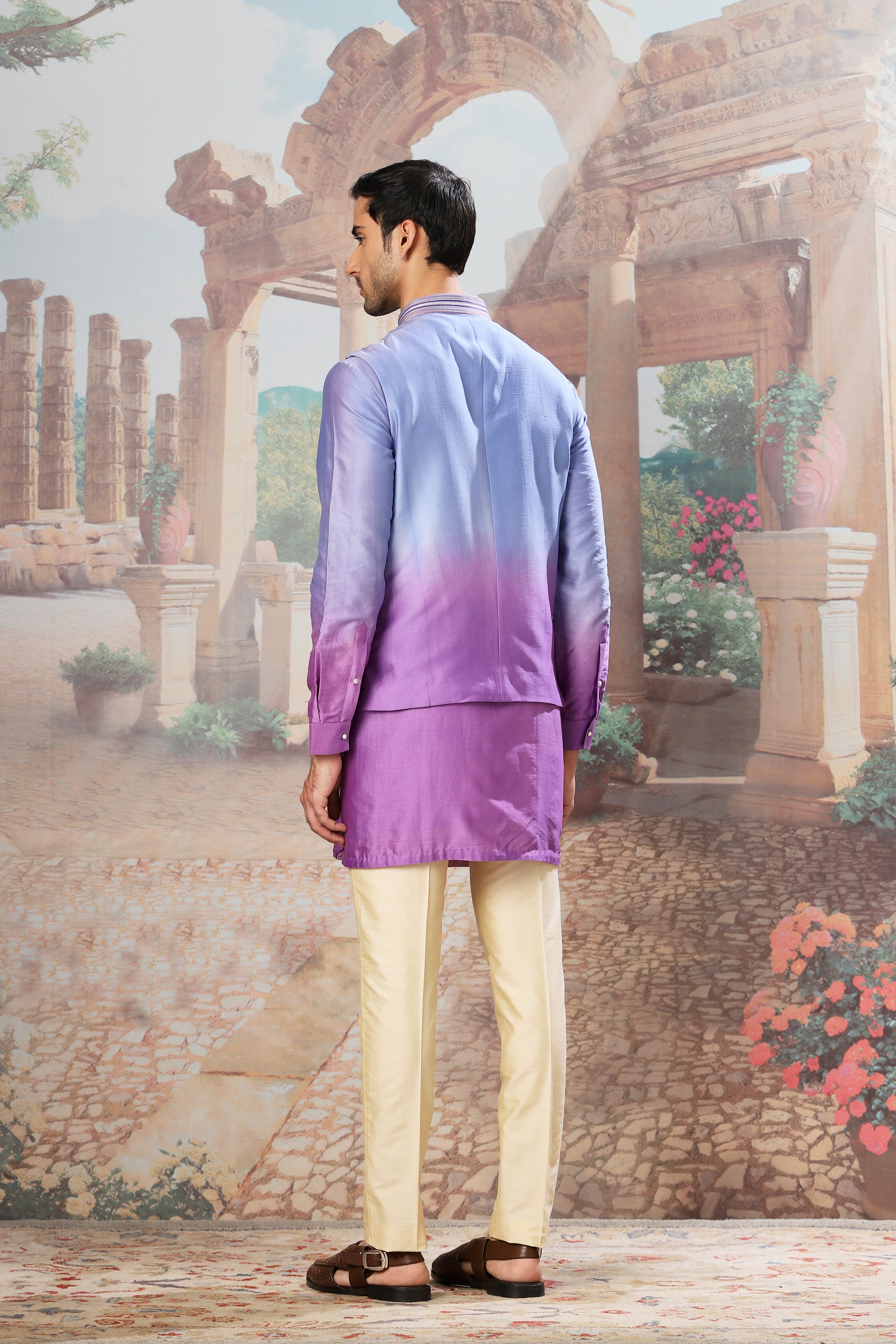 Violet Dusk Ombre Embroidered Kurta Bundi Set