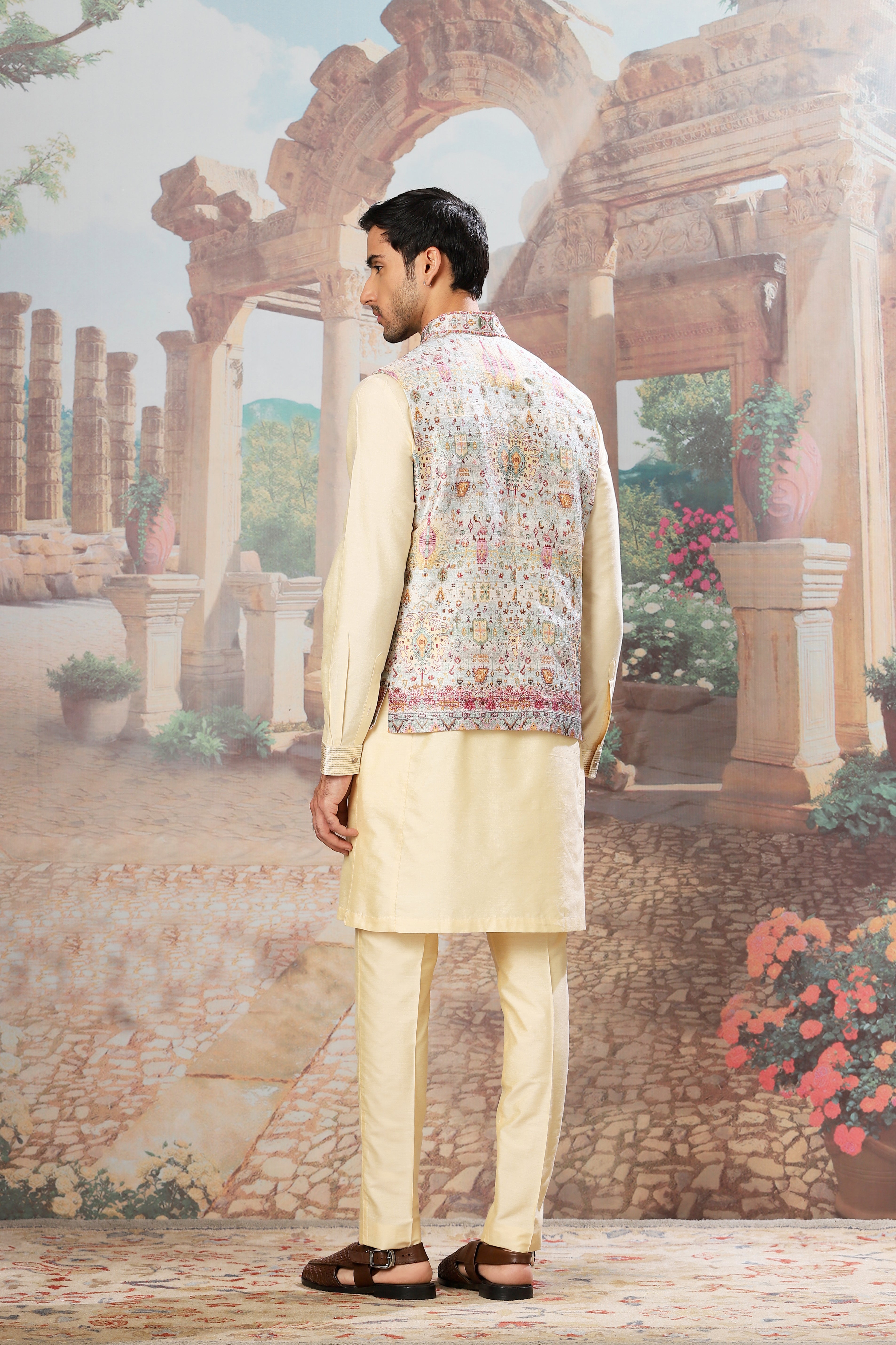 Golden Minaret Mirror Embroidered Kurta Bundi Set