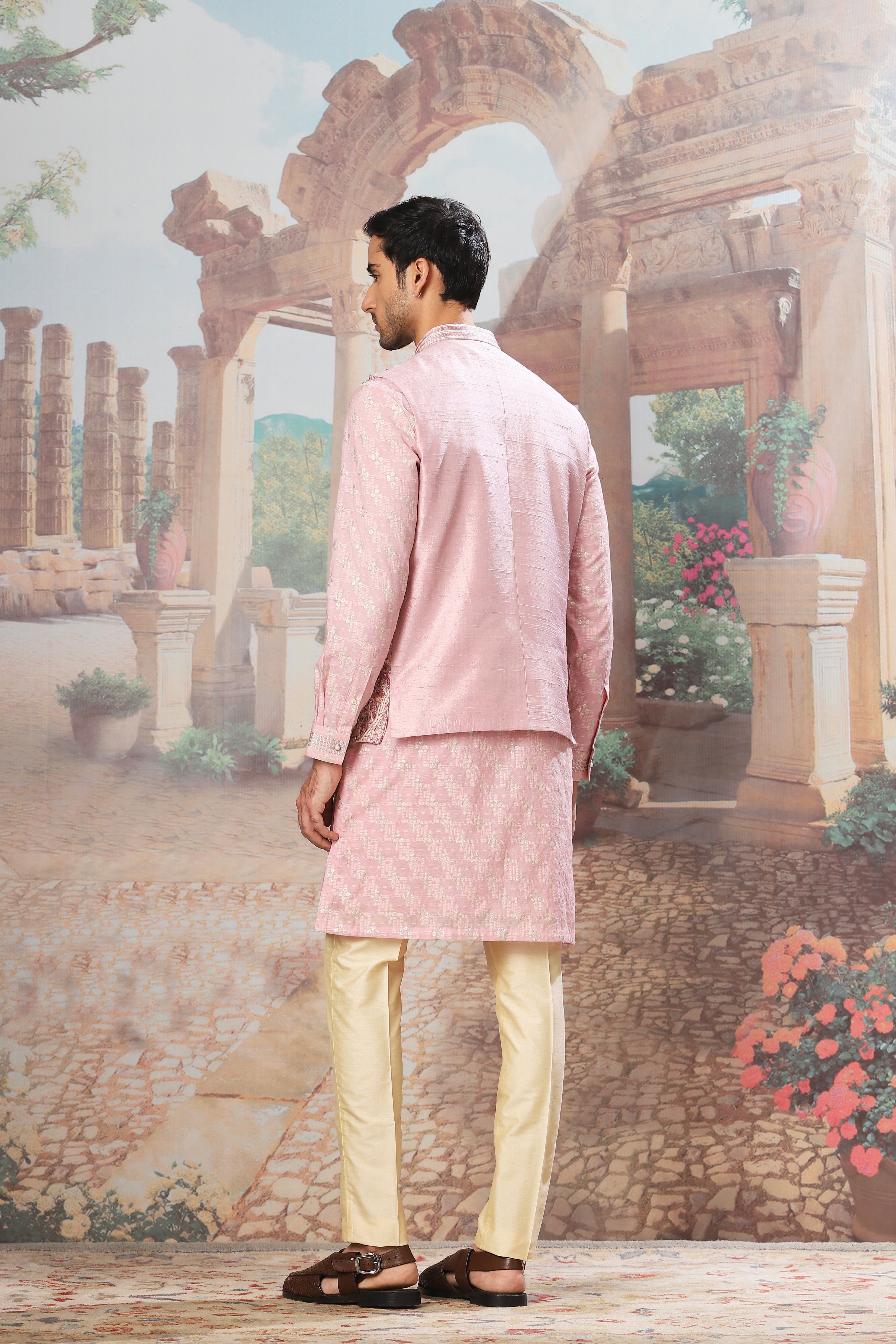 Gulnaz Raw Silk Embroidered Kurta Bundi Set