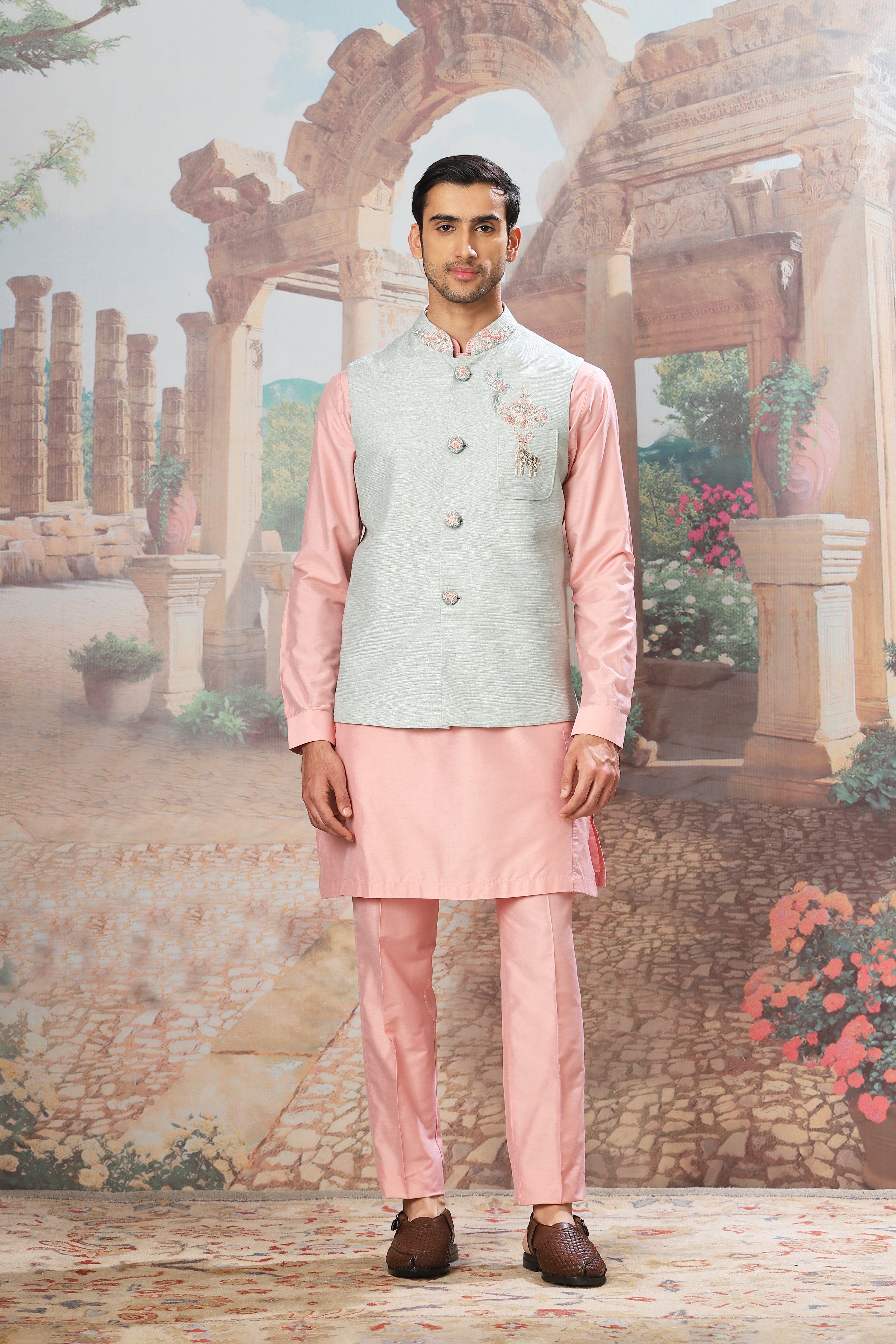 Spring Dawn Embroidered Kurta Bundi Set