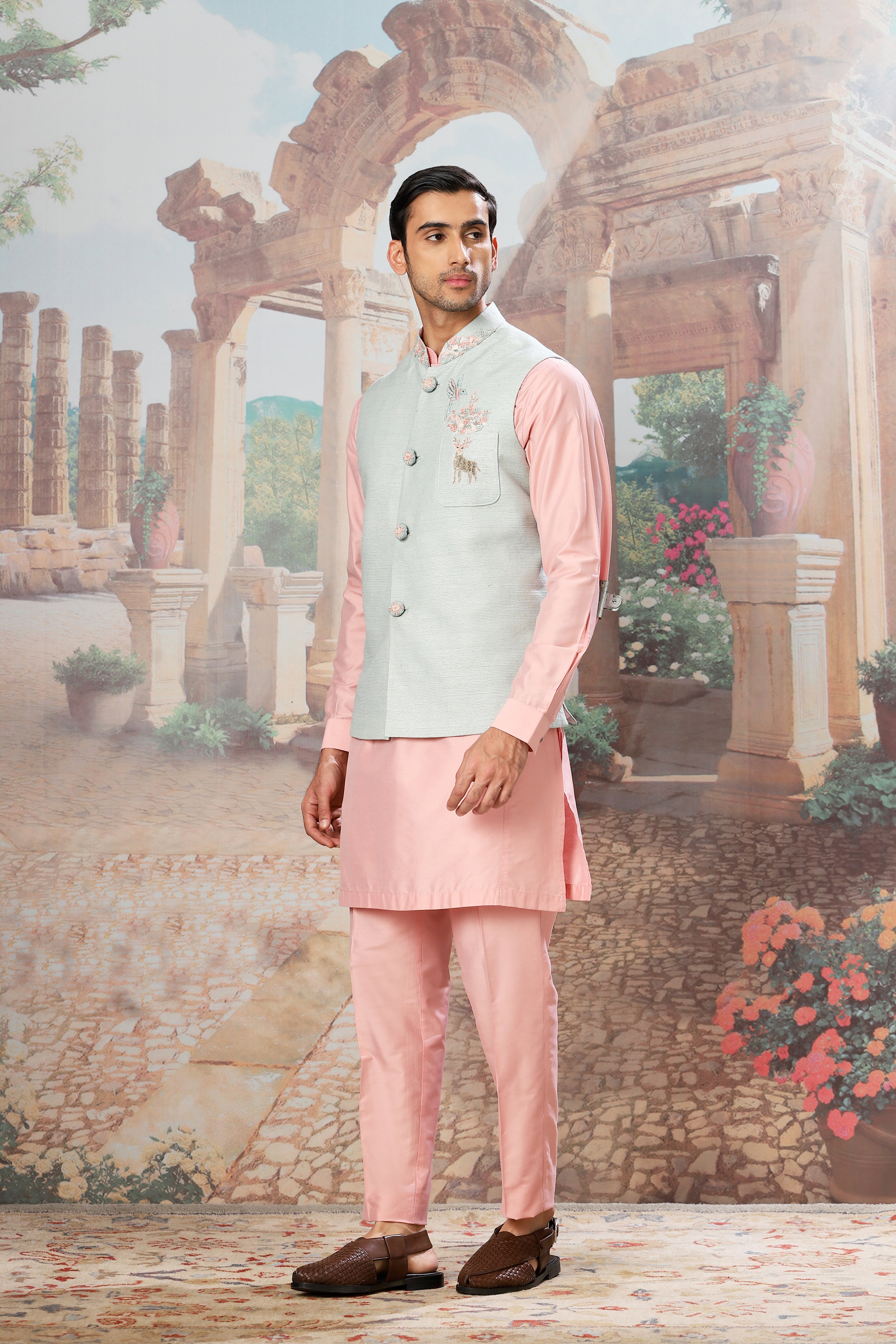 Spring Dawn Embroidered Kurta Bundi Set